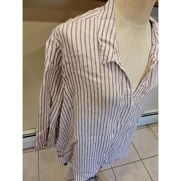 TAHARI 100% Linen Red Striped Shirt Dress Tunic 3X - Picture 2 of 11